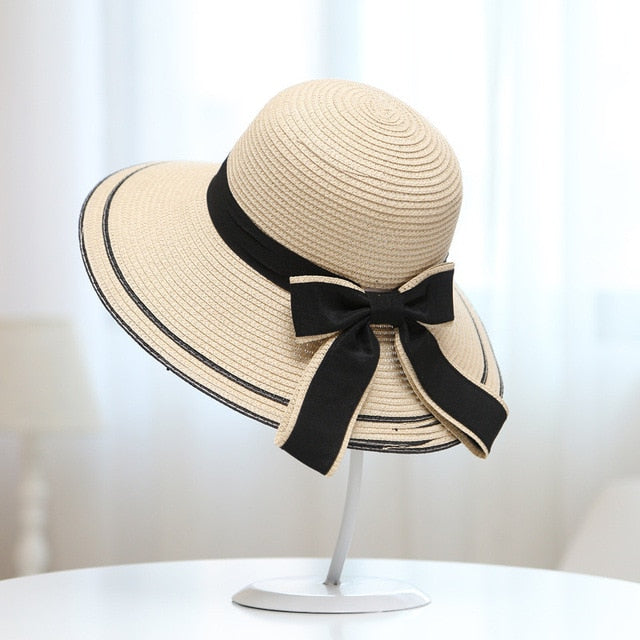 2020 Foldable Summer Beach Straw Hat for Women Brief Sun Hats Sunscreen Chapeu Feminino UV Protection Panama Hat with Bowknot