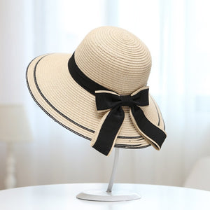 2020 Foldable Summer Beach Straw Hat for Women Brief Sun Hats Sunscreen Chapeu Feminino UV Protection Panama Hat with Bowknot