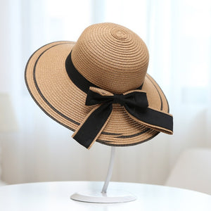 2020 Foldable Summer Beach Straw Hat for Women Brief Sun Hats Sunscreen Chapeu Feminino UV Protection Panama Hat with Bowknot