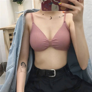 Explosion-threaded cotton without steel rim bra sling comfortable underwear female adjustable shoulder strap lingerie