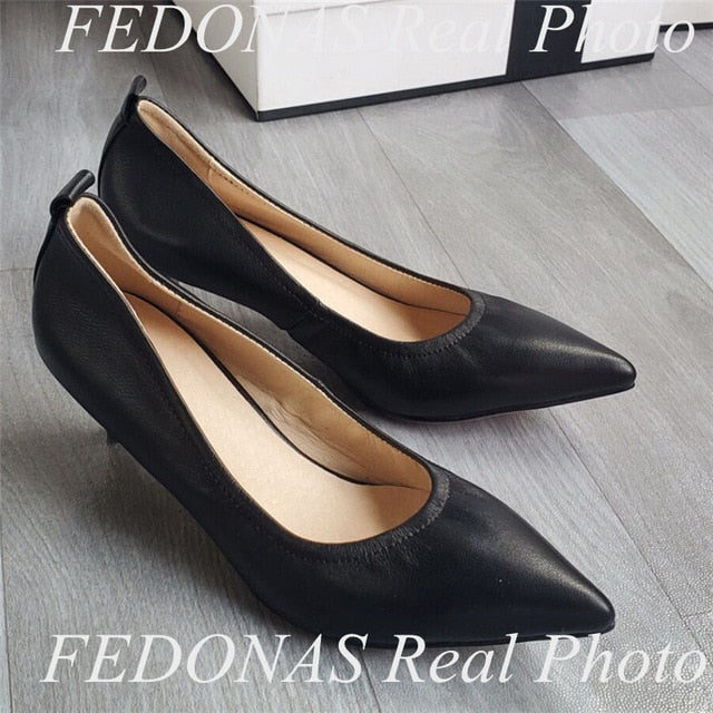 FEDONAS New Point Toe Shoes Women Pumps Women Spring Summer Party Wedding Shoes Fine Heels Genuine Leather Elegant Shoes Woman