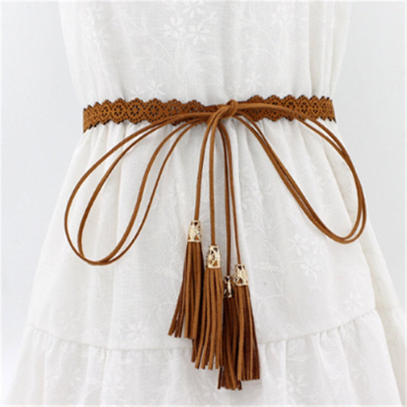 New Ladies Belts Fashion National Style Hollow Tassel Tie Strap Waist Chain Women's Waistband Dress Accessories
