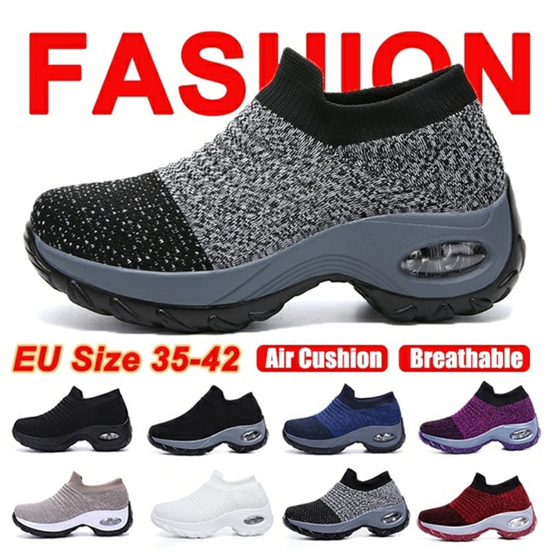 Fashion Women Lightweight Sneakers Running Shoes Outdoor Sports Shoes Breathable Mesh Comfort Running Shoes Air Cushion Lace Up