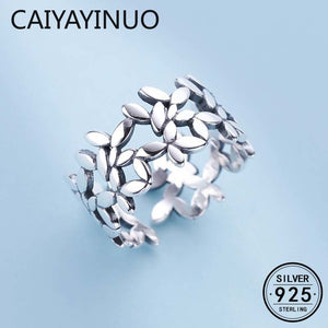 Caiyayinuo Bohemian Vintage 925 Sterling Silver Leaf Rings for Women Fashion Statement Jewelry Adjustable Finger Ring Gifts
