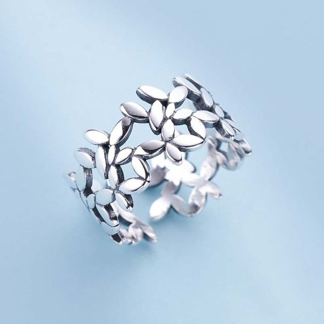 Caiyayinuo Bohemian Vintage 925 Sterling Silver Leaf Rings for Women Fashion Statement Jewelry Adjustable Finger Ring Gifts
