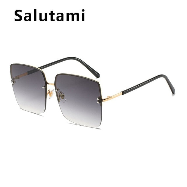 Oversized Square Gradient Sunglasses For Women 2020 New Fashion Big Frame Rimless Sun Glasses Female Chic Goggle Eyewear Ins Hot