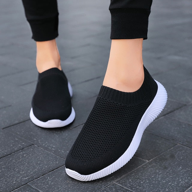 Women Vulcanized Shoes High Quality Women Sneakers Slip On Flats Shoes Women Loafers Plus Size 42 Walking Flat