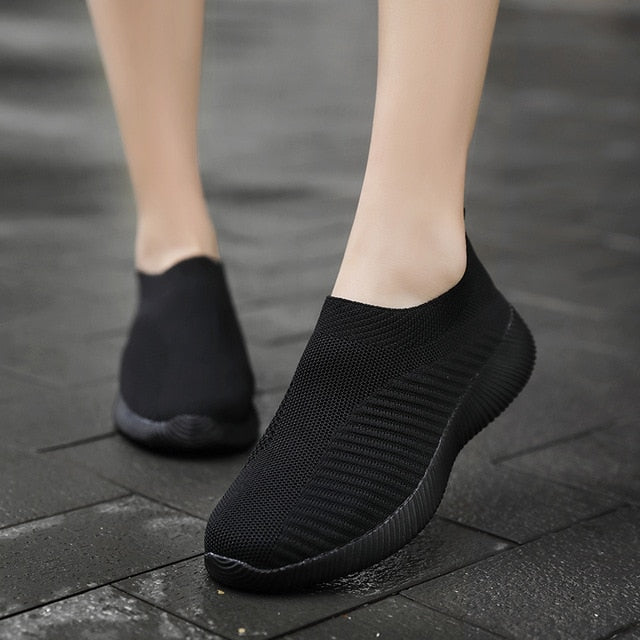 Women Vulcanized Shoes High Quality Women Sneakers Slip On Flats Shoes Women Loafers Plus Size 42 Walking Flat