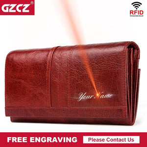 GZCZ RFID Leather Women Clutch Wallet Fashion Long Style Female Coin Purse Portomonee Clamp For Phone Bag Ladies Handy Purse