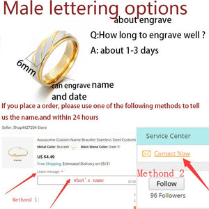 Auxauxme Titanium Steel Engrave name Lovers Couple Rings Gold Wave Pattern Wedding Promise Ring For Women Men Engagement Jewelry