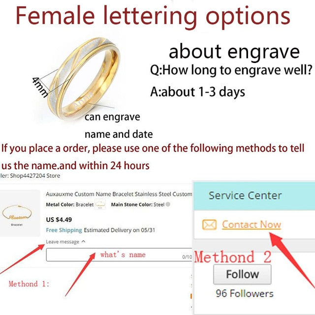 Auxauxme Titanium Steel Engrave name Lovers Couple Rings Gold Wave Pattern Wedding Promise Ring For Women Men Engagement Jewelry
