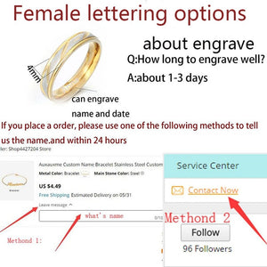 Auxauxme Titanium Steel Engrave name Lovers Couple Rings Gold Wave Pattern Wedding Promise Ring For Women Men Engagement Jewelry
