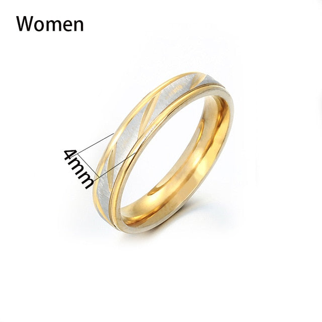 Auxauxme Titanium Steel Engrave name Lovers Couple Rings Gold Wave Pattern Wedding Promise Ring For Women Men Engagement Jewelry