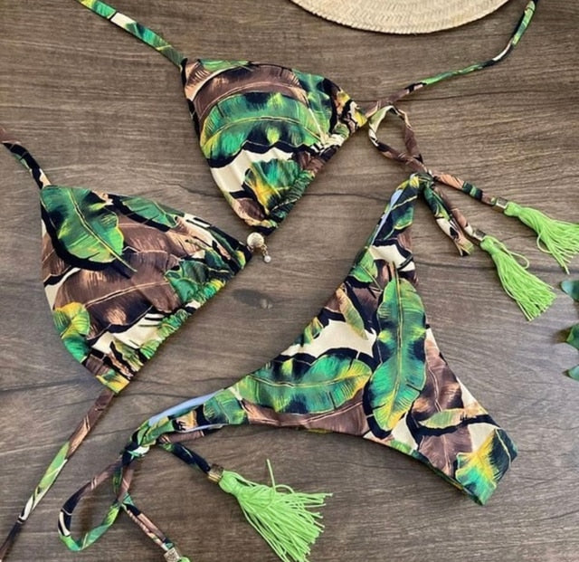 2020 New Bikinis Women Swimsuit Cross Bandage Swimwear Push Up Bikini Set Beach Bathing Suit Brazilian Biquni Print