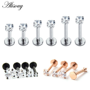 Alisouy 1 Pc  color Labret Lip Ring Zircon Anodized Internally Threaded Prong Gem 16G Tragus Helix Ear Piercing Earring women