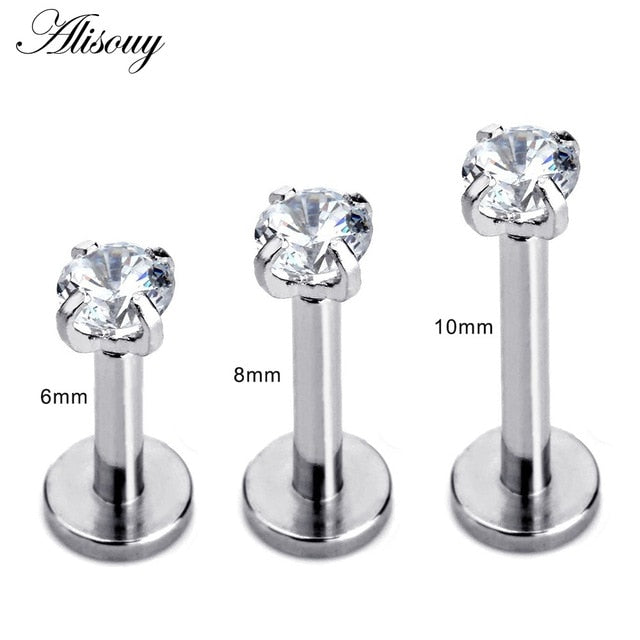 Alisouy 1 Pc  color Labret Lip Ring Zircon Anodized Internally Threaded Prong Gem 16G Tragus Helix Ear Piercing Earring women