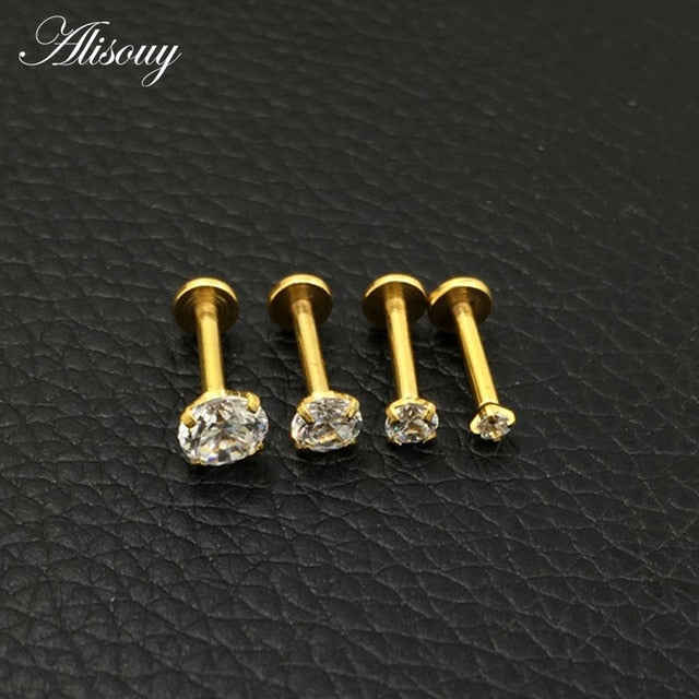 Alisouy 1 Pc  color Labret Lip Ring Zircon Anodized Internally Threaded Prong Gem 16G Tragus Helix Ear Piercing Earring women