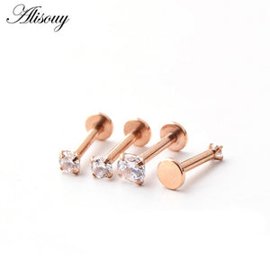 Alisouy 1 Pc  color Labret Lip Ring Zircon Anodized Internally Threaded Prong Gem 16G Tragus Helix Ear Piercing Earring women