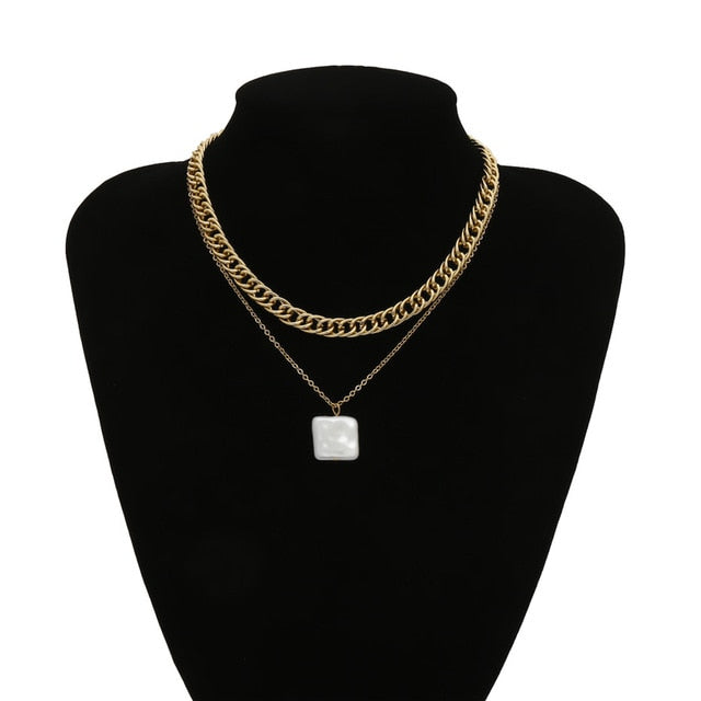 IngeSight.Z Punk Multi Layered Pearl Choker Necklace Collar Statement Virgin Mary Coin Crystal Pendant Necklace Women Jewelry