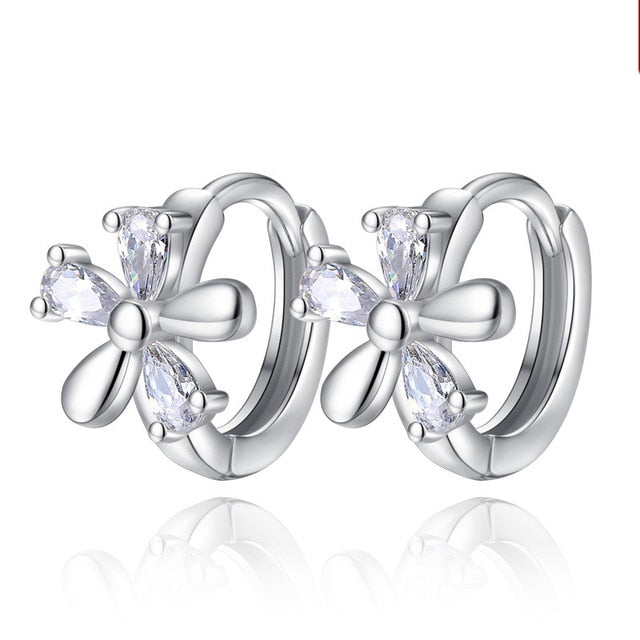 Fanqieliu Sterling 925 Silver Earrings Natural Crystal Small Flower Hoop Earrings For Woman FQL3235