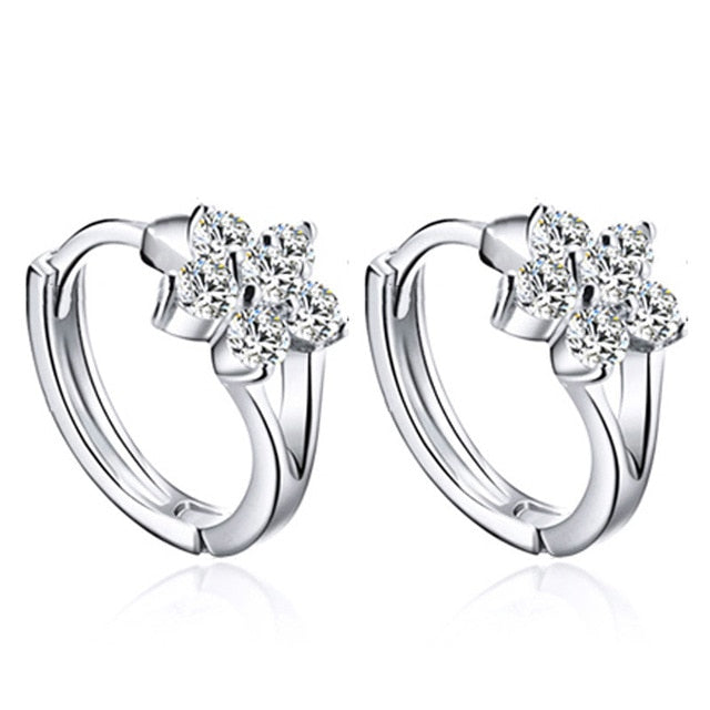 Fanqieliu Sterling 925 Silver Earrings Natural Crystal Small Flower Hoop Earrings For Woman FQL3235