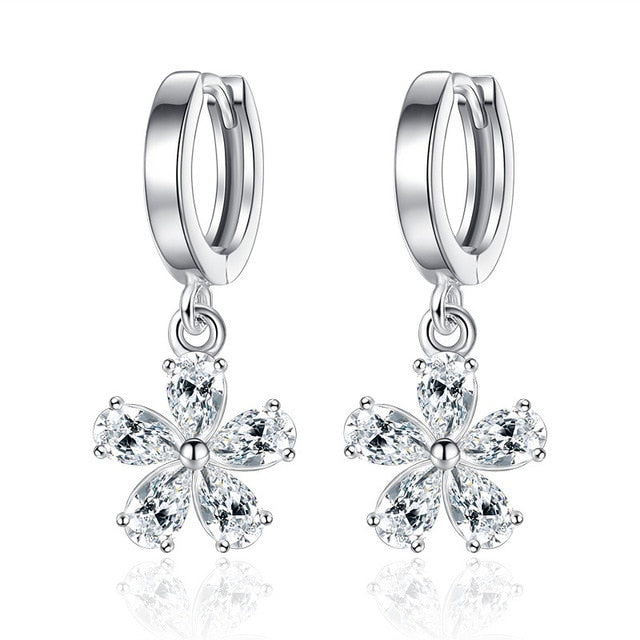 Fanqieliu Sterling 925 Silver Earrings Natural Crystal Small Flower Hoop Earrings For Woman FQL3235