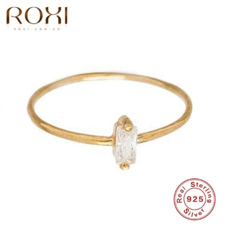 ROXI 925 Sterling Silver Ring Wedding Engagement Gift Rectangle Zirconia Crystal Finger Rings for Women Jewelry Thin Couple Ring