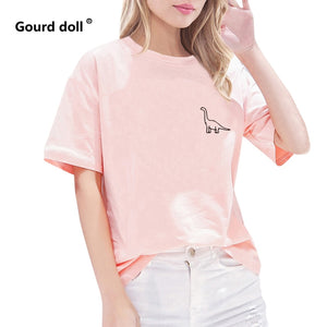NEW2019 small dinosaur print women T shirt o-neck summer  Ladies female tops tee Funny pink white kawaii tshirt women clothes