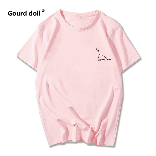 NEW2019 small dinosaur print women T shirt o-neck summer  Ladies female tops tee Funny pink white kawaii tshirt women clothes