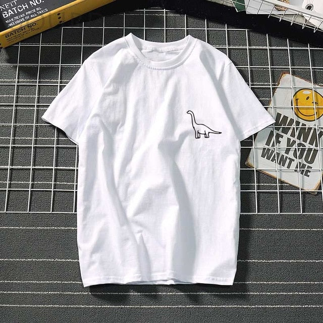 NEW2019 small dinosaur print women T shirt o-neck summer  Ladies female tops tee Funny pink white kawaii tshirt women clothes