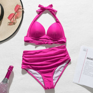 Mossha High waist bikini set Halter bathing suit woman swimsuit female Plus size bikini 2020 3XL Floral print swimwear women new