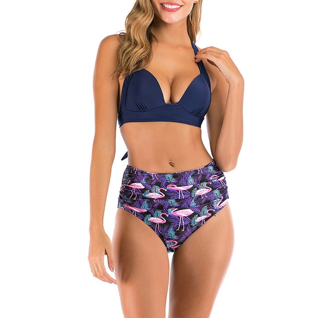 Mossha High waist bikini set Halter bathing suit woman swimsuit female Plus size bikini 2020 3XL Floral print swimwear women new