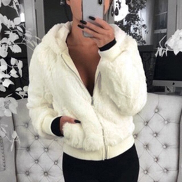 MJARTORIA New Faux Fur Women Coat With Hood High Waist Fashion Slim Black Red Pink Faux Fur Jacket Fake Rabbit Fur Coats 2020