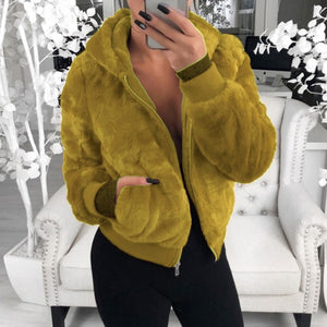 MJARTORIA New Faux Fur Women Coat With Hood High Waist Fashion Slim Black Red Pink Faux Fur Jacket Fake Rabbit Fur Coats 2020