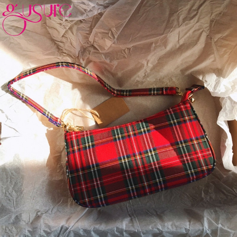 Gusure 2020 hot sale vintage retro bags designer ladies hand bag French plaid red bag woman elegant bolsa feminina shoulder bag