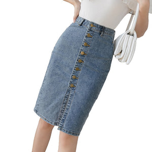 REALEFT Spring Summer 2020 New Denim Sheath Wrap Skirts Single-Breasted High Waist Pencil Midi Skirt Front Split Skirts Womens