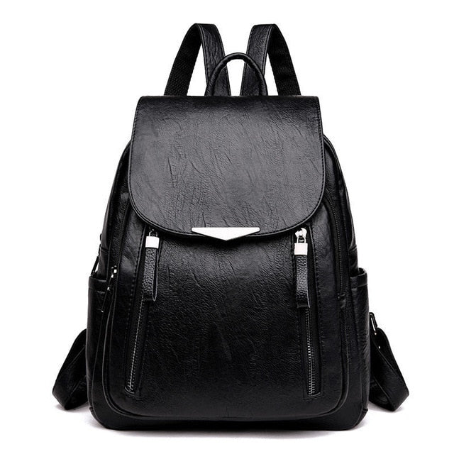 Casual Backpack Female Brand Leather Women's Backpack Large Capacity School Bag For Girls Double Zipper Fashion Shoulder Bags