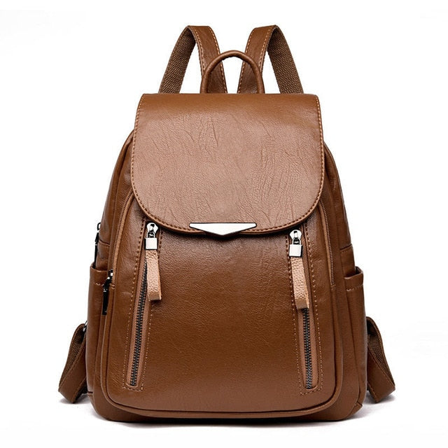 Casual Backpack Female Brand Leather Women's Backpack Large Capacity School Bag For Girls Double Zipper Fashion Shoulder Bags