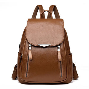Casual Backpack Female Brand Leather Women's Backpack Large Capacity School Bag For Girls Double Zipper Fashion Shoulder Bags