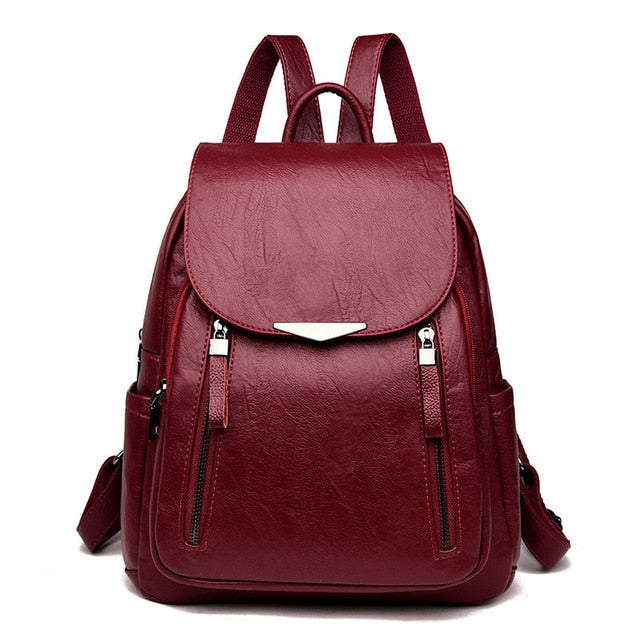 Casual Backpack Female Brand Leather Women's Backpack Large Capacity School Bag For Girls Double Zipper Fashion Shoulder Bags
