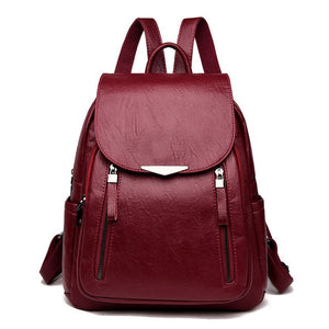 Casual Backpack Female Brand Leather Women's Backpack Large Capacity School Bag For Girls Double Zipper Fashion Shoulder Bags