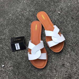 NAN JIU MOUNTAIN Flat Sandals Summer Women's Slippers Leather Comfortable Sole Cross Weave 8 Colors Woman Shoes Solid Color