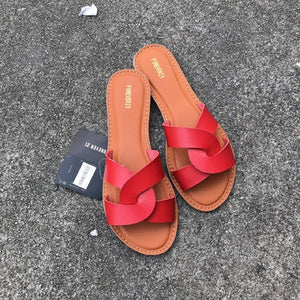 NAN JIU MOUNTAIN Flat Sandals Summer Women's Slippers Leather Comfortable Sole Cross Weave 8 Colors Woman Shoes Solid Color