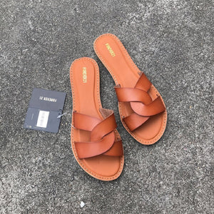 NAN JIU MOUNTAIN Flat Sandals Summer Women's Slippers Leather Comfortable Sole Cross Weave 8 Colors Woman Shoes Solid Color