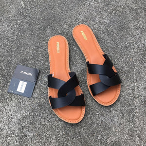 NAN JIU MOUNTAIN Flat Sandals Summer Women's Slippers Leather Comfortable Sole Cross Weave 8 Colors Woman Shoes Solid Color