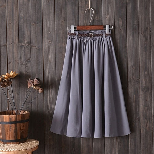 Surmiitro Knee Length Midi Summer Skirt Women With Belt 2020 Korean Ladies Blue Black Red High Waist Pleated School Skirt Female