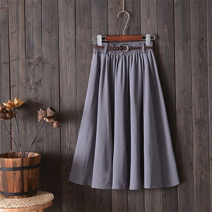 Surmiitro Knee Length Midi Summer Skirt Women With Belt 2020 Korean Ladies Blue Black Red High Waist Pleated School Skirt Female