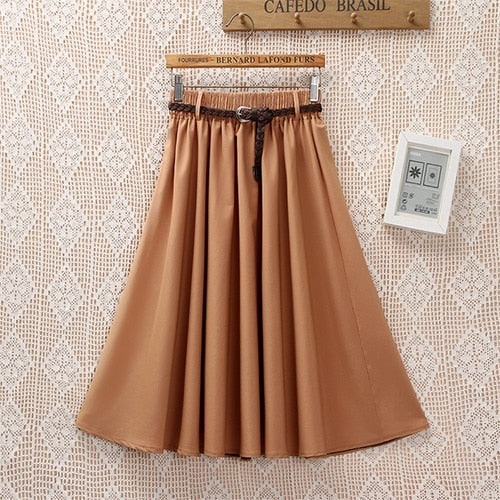 Surmiitro Knee Length Midi Summer Skirt Women With Belt 2020 Korean Ladies Blue Black Red High Waist Pleated School Skirt Female