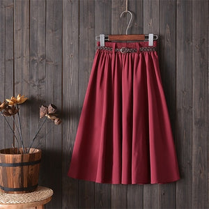 Surmiitro Knee Length Midi Summer Skirt Women With Belt 2020 Korean Ladies Blue Black Red High Waist Pleated School Skirt Female