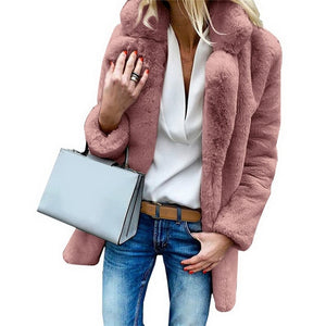 SHUJIN Women Faux Fur Coats Winter Solid Fashion Open Point Outwear Female Luxury Long Sleeve Warm Thick Fluffy Jacket Coat